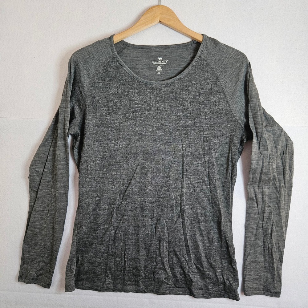 Segments Mens XL‎ Merino Wool Base Layer Long Sleeve Top Charcoal Gray Heather